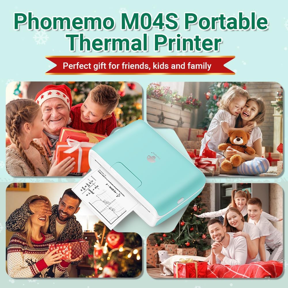 Phomemo M04S 300 DPI Mini Handy Sticker Thermodrucker – Tragbarer Bluetooth Drucker, 53/80/110 mm Dr