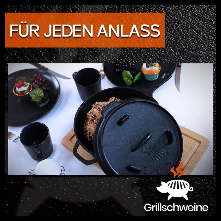 Grillschweine Dutch Oven 4.5QT (4,2 L mit Füsse) - BBQ Schmorofen - Gusseisen Feuertopf, 4,2 L mit F