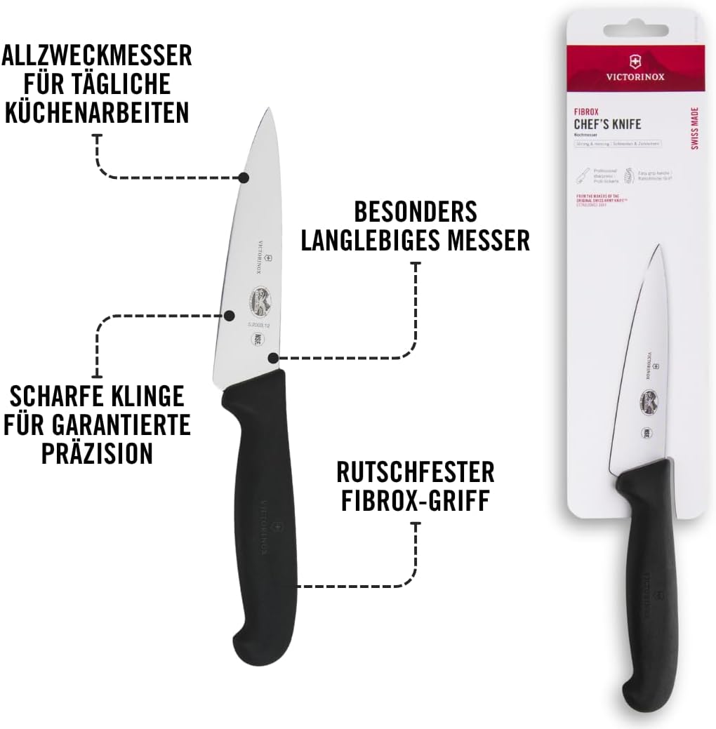 Victorinox Fibrox Kochmesser, Kleines Universalmesser für Obst und Gemüse, 12 cm, Gerade Klinge, Sch