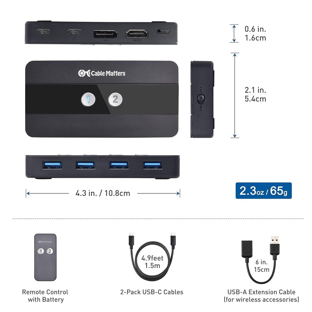 Cable Matters Dual 4K 60Hz USB C KVM Switch 2 Monitore/KVM Switch Displayport, HDMI & 4x USB 3.0 - F