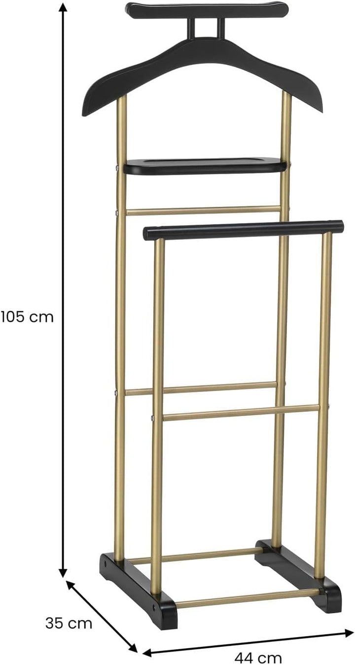 CARO-Möbel Herrendiener Medina mit Kleiderbügel, Hosenbügel & Ablage, schwarz/Gold - Stilvoller Klei