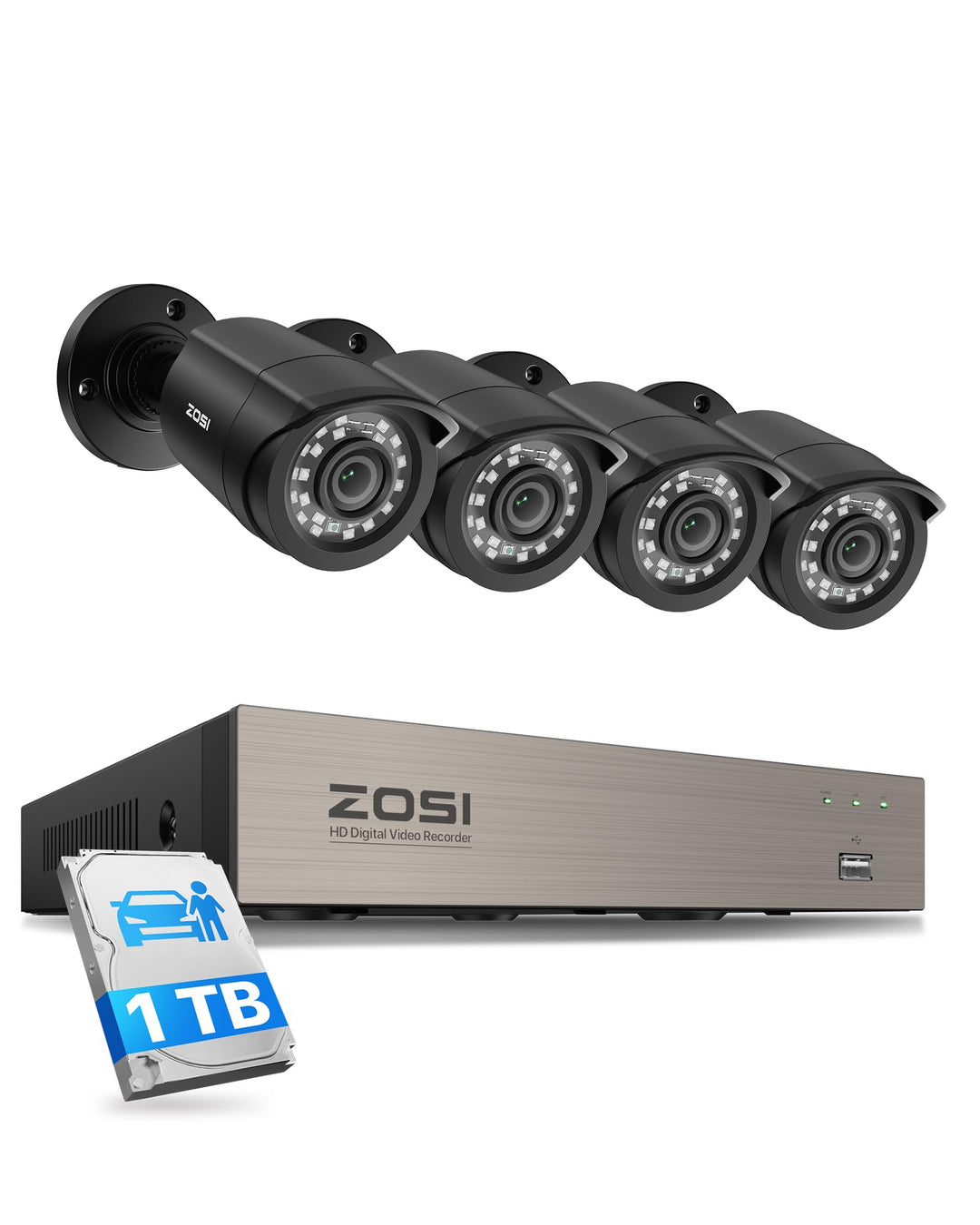 ZOSI 1080p Aussen Video Überwachungskamera Set mit Kabel,8CH 5MP Lite DVR Recorder mit 1TB Festplatt