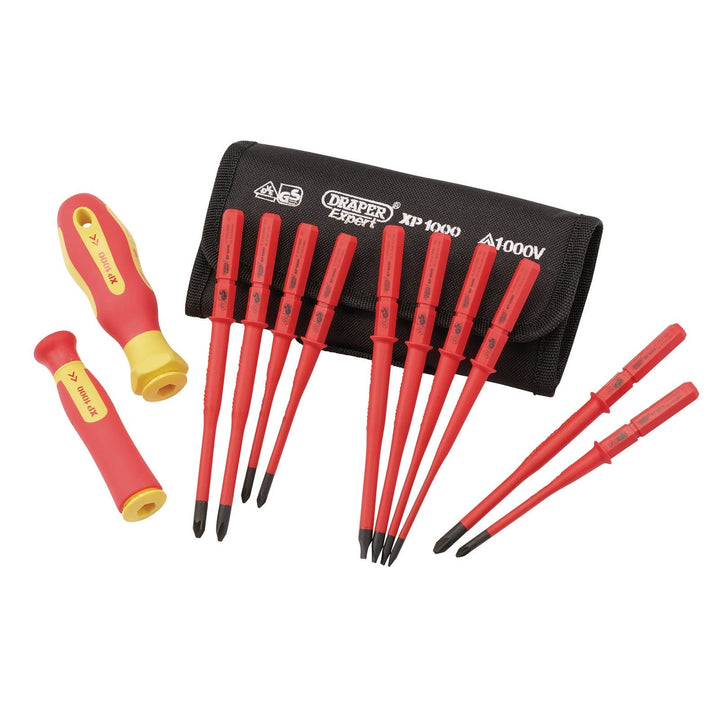 Draper 70867 XP1000 VDE Extra Slim Austauschbarer Schraubendrehersatz (12-teilig), rot und gelb