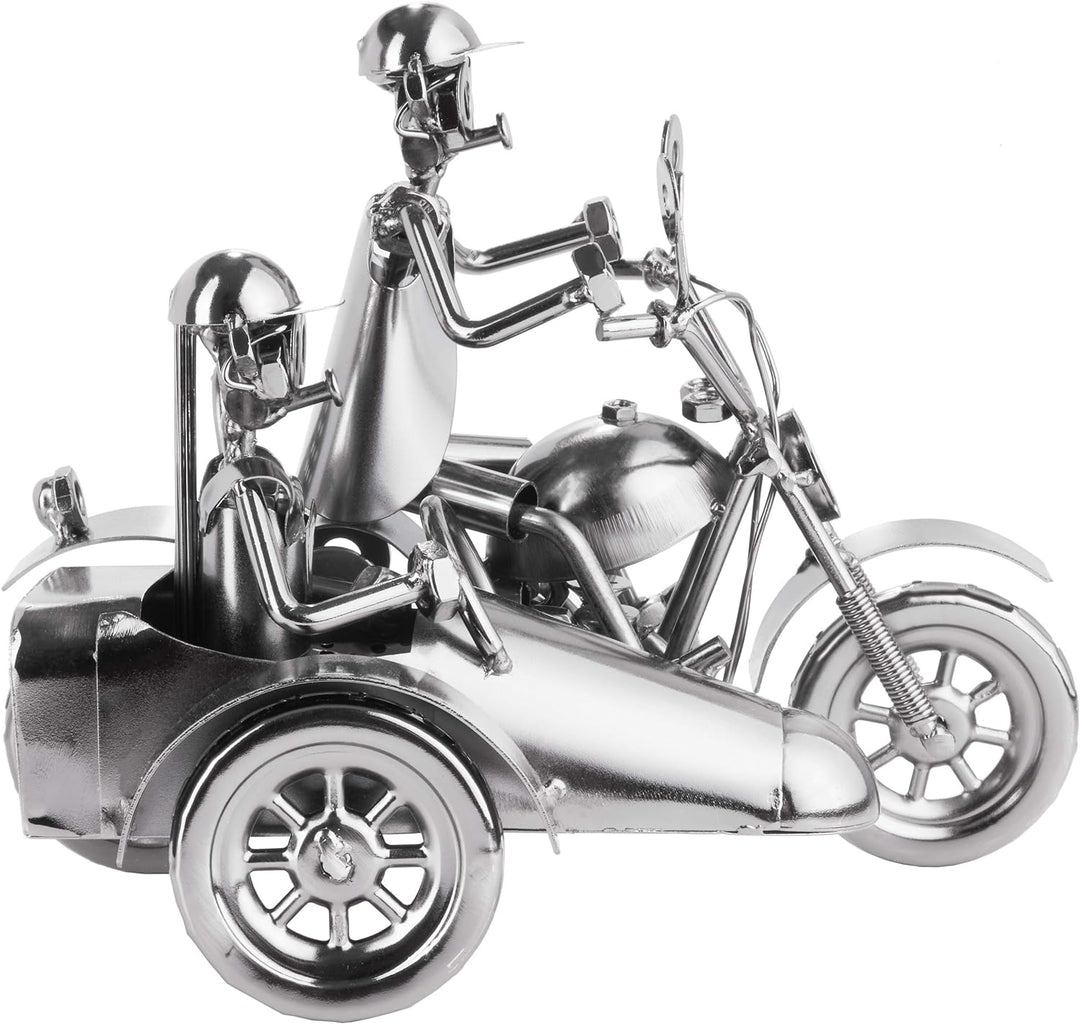 BRUBAKER Schraubenmännchen Motorrad mit Beiwagen - Handarbeit Eisenfigur Metallmännchen - 23 cm Meta