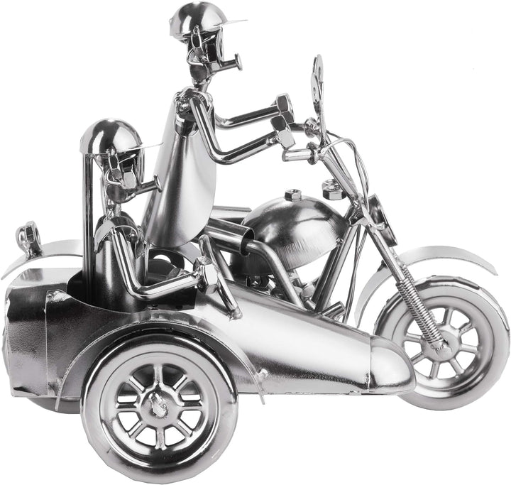 BRUBAKER Schraubenmännchen Motorrad mit Beiwagen - Handarbeit Eisenfigur Metallmännchen - 23 cm Meta