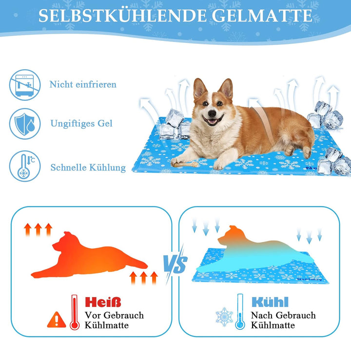 Nepfaivy Kühlmatte Hund Selbstkühlend Gross - 120x80cm Kühldecke Hund mit Ungiftiges Gel, Hundekühlm