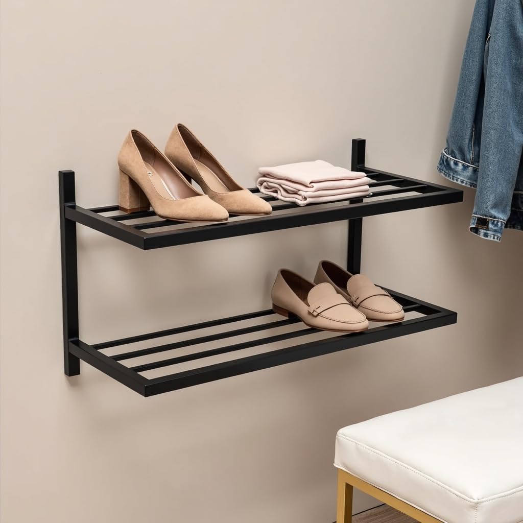 Schuhregal Metall - Schuhregal Hängend - 50 x 33 x 31 cm - mit 2 Ablagen, Wandmontage - Schuh Organi