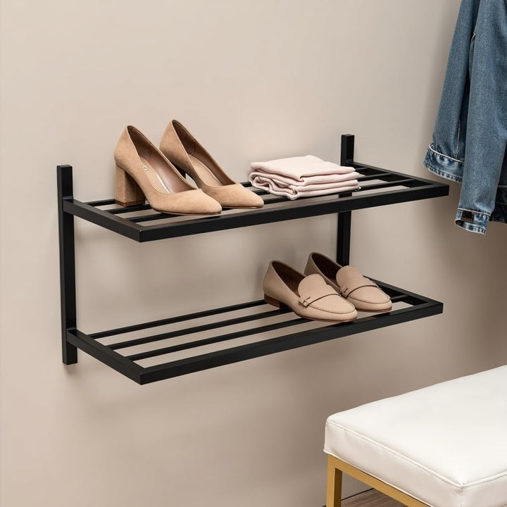 Schuhregal Metall - Schuhregal Hängend - 50 x 33 x 31 cm - mit 2 Ablagen, Wandmontage - Schuh Organi