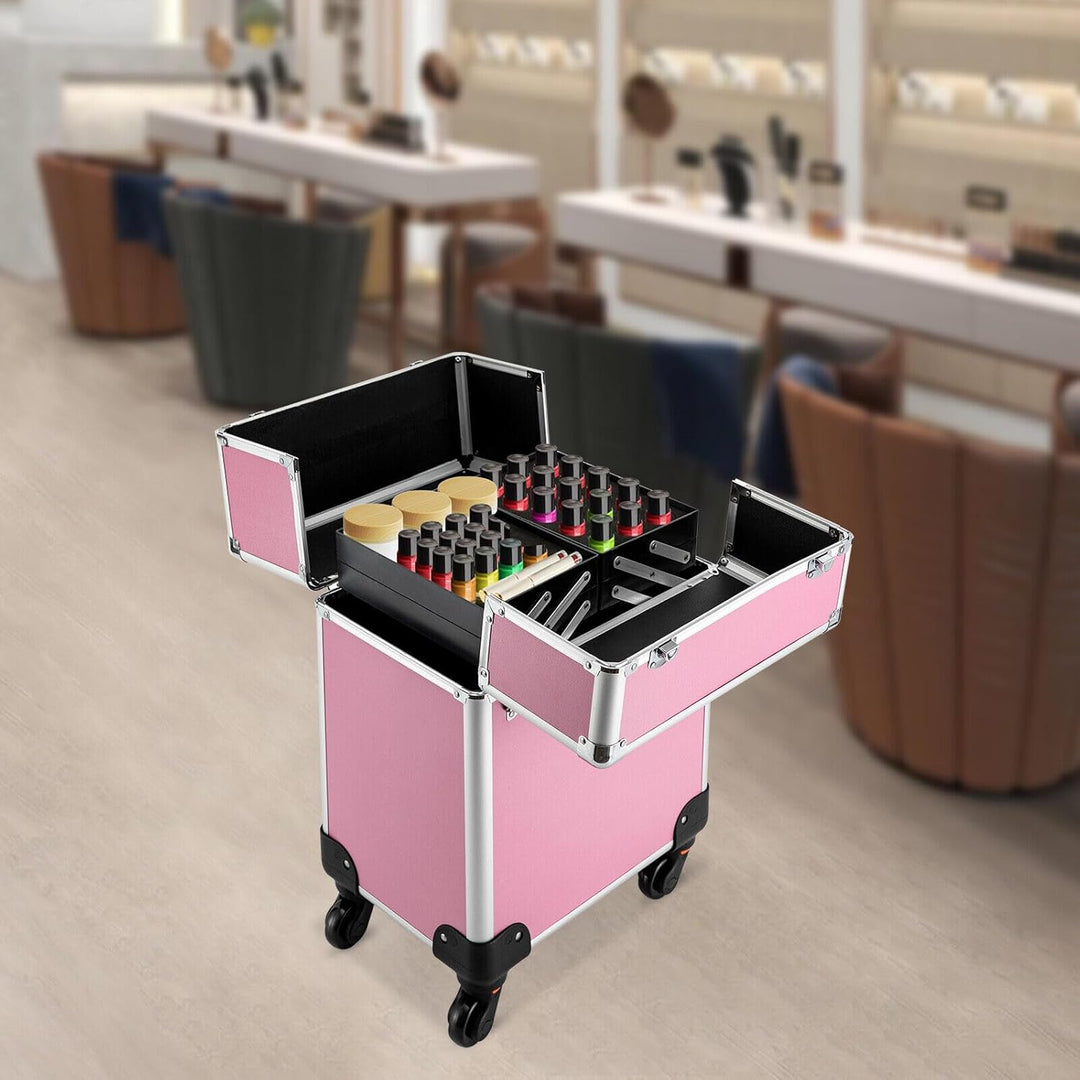 Kosmetikkoffer Trolley, Alu Trolley, 4-in-1 Schminkkoffer, Friseurkoffer, abschliessbar, Make-up Kof