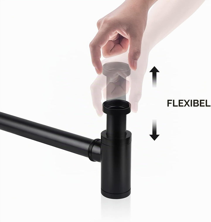 Siphon Schwarz 1 1/4" x Ø 32 mm Edelstahl Syphon Geruchsverschluss Verstellbar Universal Röhrensipho