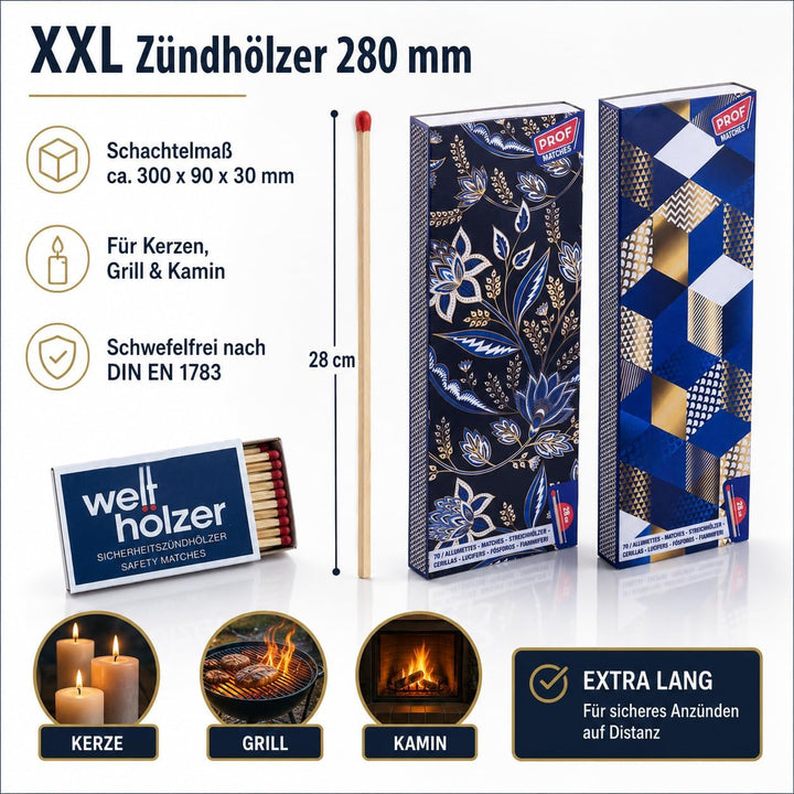 🔥 2 Jumbo Streichholzschachteln XXL 28cm extra lang für Kamin/Feuer Motive: 2x70er Packungen Kaminan