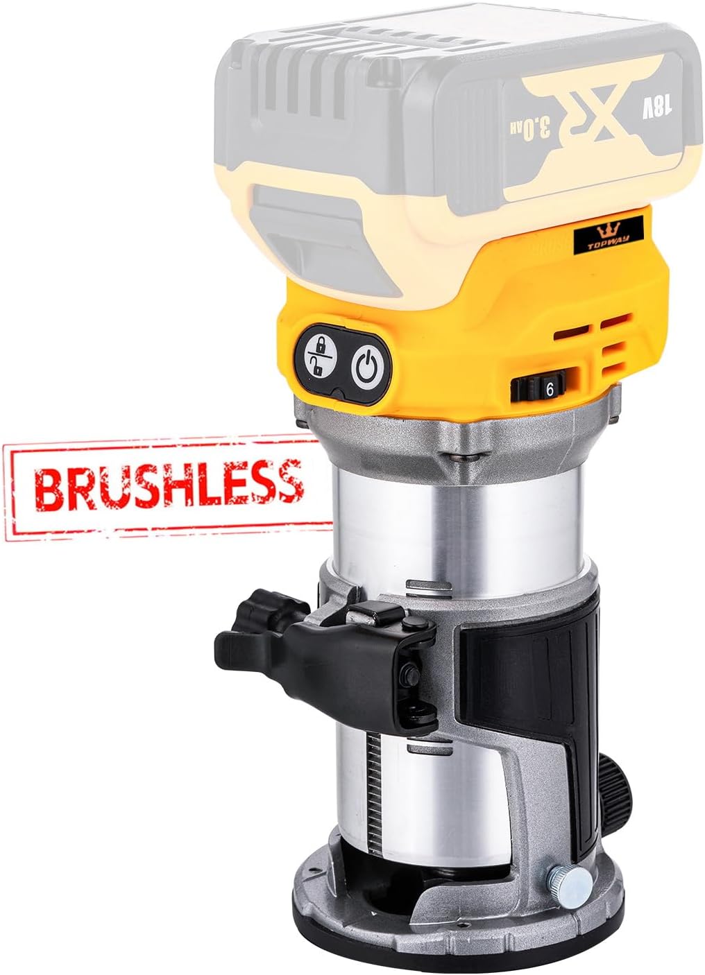 TOPWAY Bürstenloser kabelloser Handfräser für Holzschneider, 18 V, kompatibel mit DEWA.. DCB184 Akku