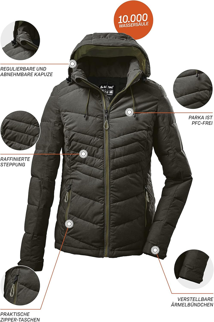 Killtec Damen Steppjacke Jacke in Daunenoptik mit abzippbarer Kapuze KOW 149 WMN QLTD Jckt wasserabw