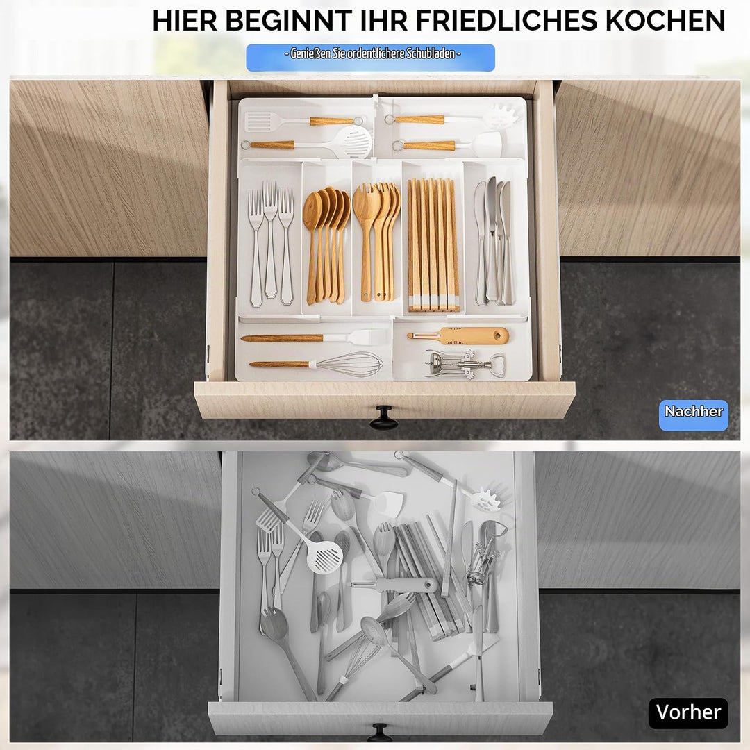 Jolitac Besteckkasten für Schubladen, 7 bis 9 Fächer Ausziehbarer Besteckeinsatz für Küche, Besteck