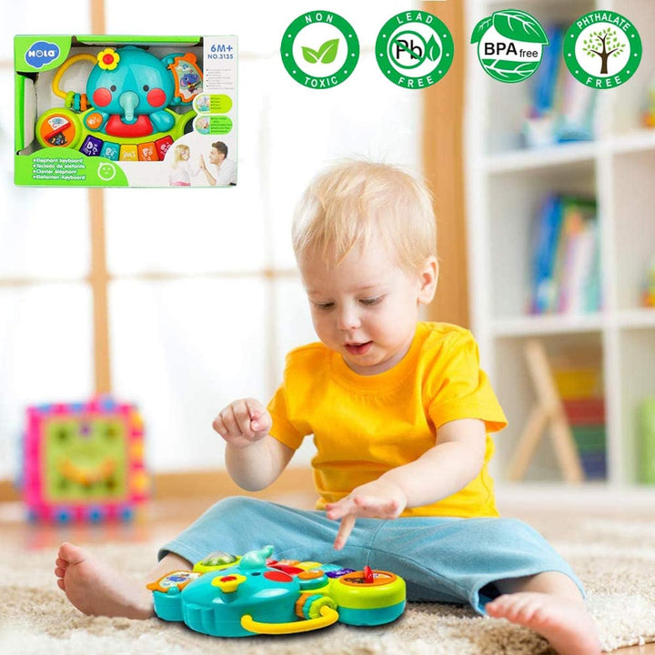HOLA Baby Spielzeug 6 Monate Musikspielzeug, Elefant Spielzeug Klavier Motorikspielzeug mit Licht &amp;