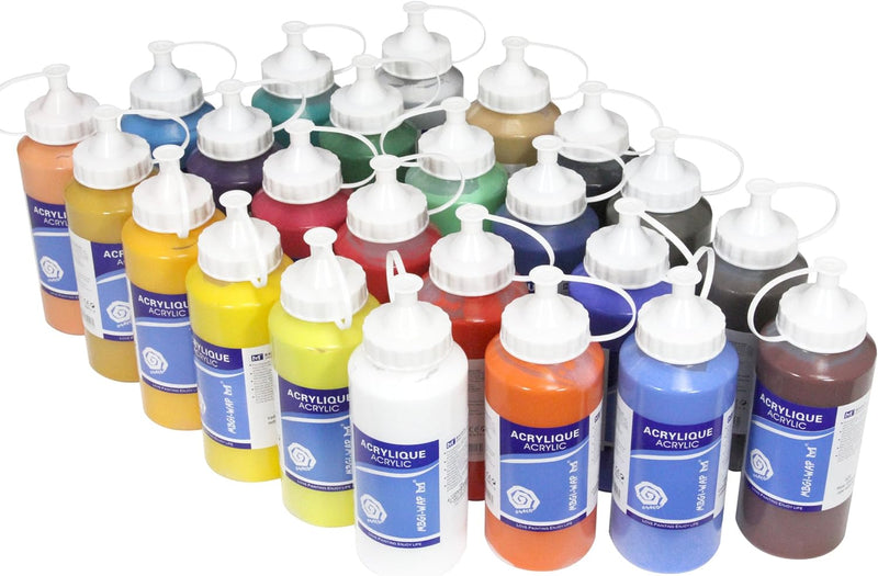 Paintersisters MAGI® Künstler-Acrylfarben Set je 500 ml, in 24 feinen Farbtönen, Acrylfarbe, Malfarb