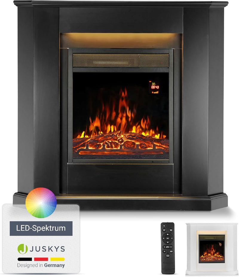 Juskys Elektrokamin 1000 / 2000 W mit Heizung, Kaminfeuer, Flammeneffekt, Fernbedienung, LED Beleuch