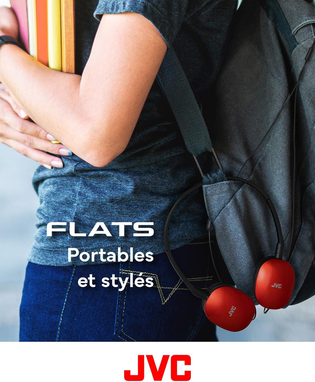 JVC HA-S160M-R - Flats Faltbarer und kompakter Kopfhörer in Glossy Trendfarbe, mit Schalter für Mikr