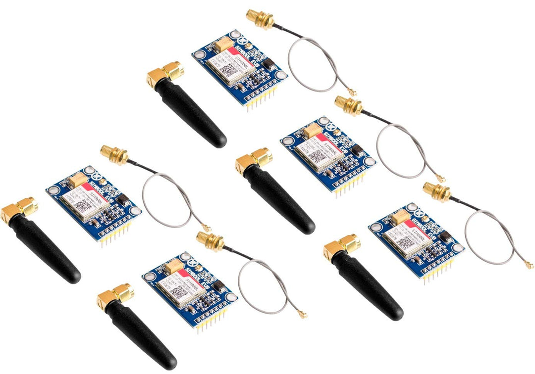 TECNOIOT 5pcs SIM800L V2.0 5V Wireless GSM GPRS Module Quad-Band with Antenna Cable Cap