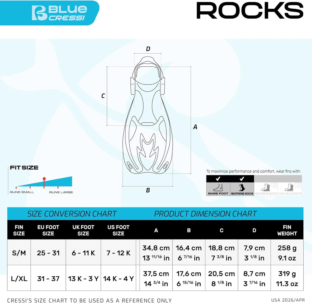Cressi Rocks Kid - Schnorchelflossen für Kinder, oder Schnorchelset Kinder - Unisex Flossen L/X (34/
