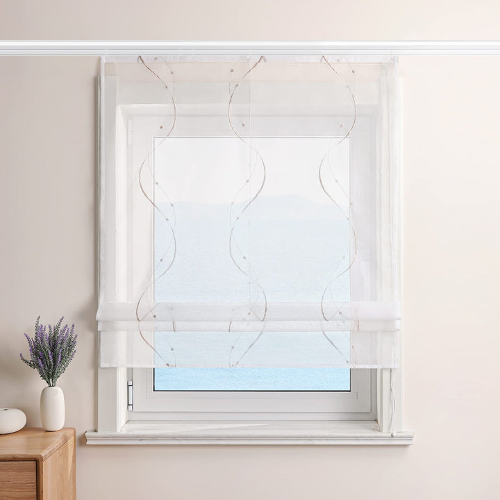 ESLIR Raffrollo Weiss Raffgardine mit Klettband Gardinen Küche Transparent Bändchenrollo Voile Besti