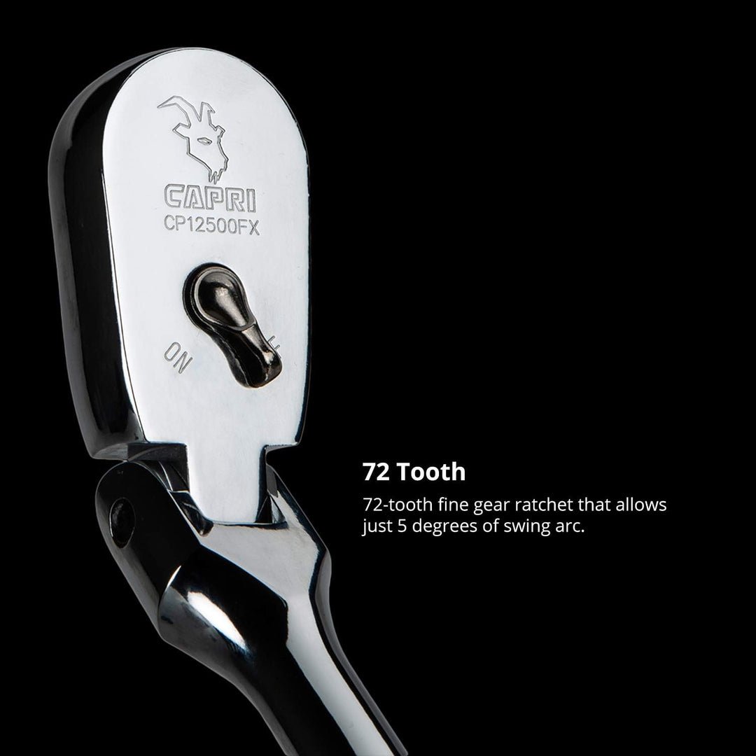 Capri Tools Ratsche True 72Z 5-Grad-Schwingbogen, CP12500FX, 1/2" Drive/Flex-Head Low Profile 1/2" D