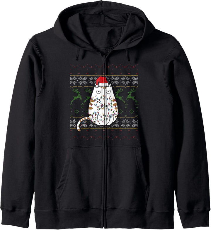 Katzen Weihnachtspulli Hässlicher Weihnachtspullover Kapuzenjacke