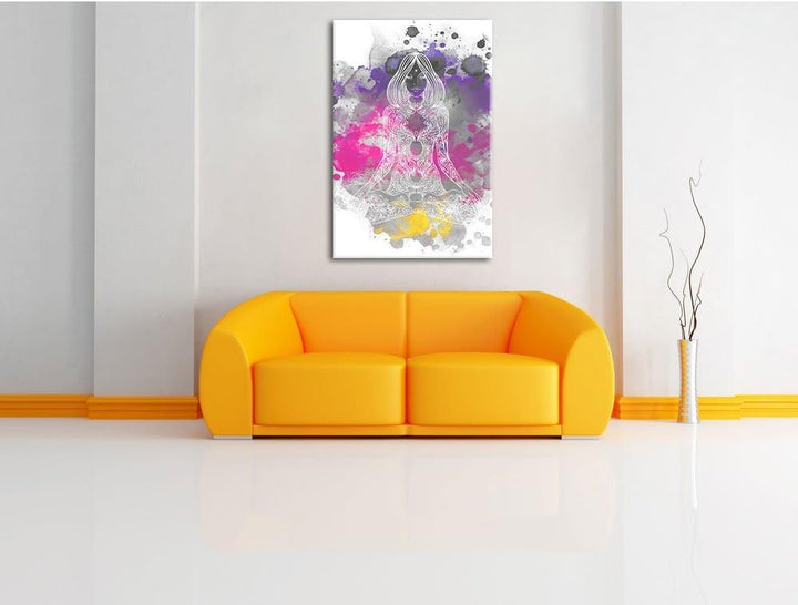 Pixxprint Lotoshaltung Yoga / 100x70cm Leinwandbild bespannt auf Holzrahmen/Wandbild Kunstdruck Deko