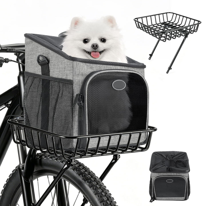 Hundefahrradkorb Vorne &amp; Atmungsaktiver Hunderucksack bis 5,5 kg, Faltbarer Hunde Rucksack, Hundekor