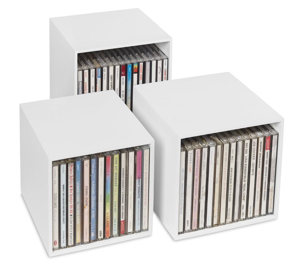 cubix CD-Box white, CD-Aufbewahrungs-Boxen aus Holz, 3 CD-Boxen für bis zu 40 CDs. Dekoratives, ansp