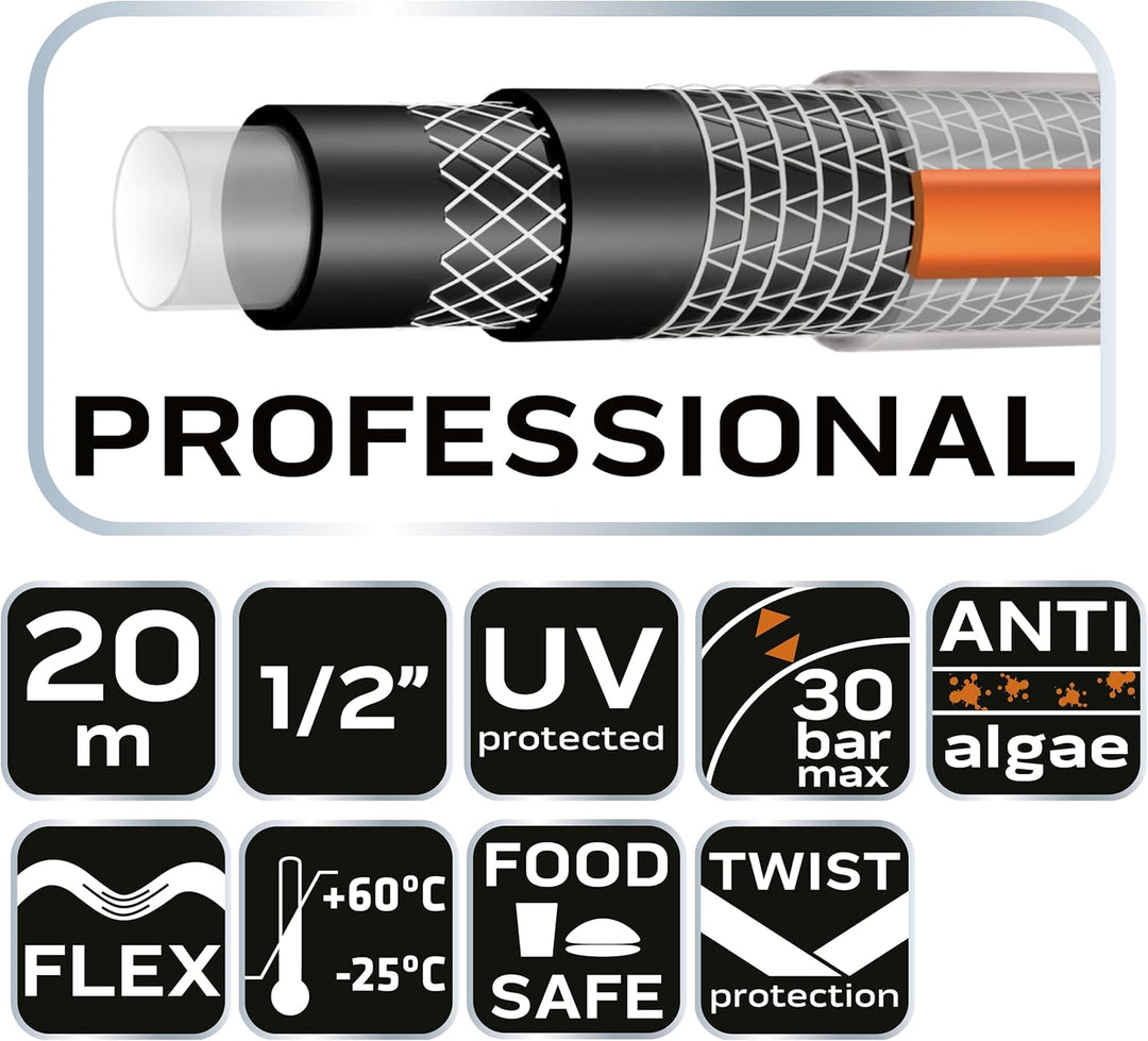 NEO TOOLS Pro Gartenschlauch 1/2 Zoll, 20 m Länge, 6-lagiger | UV-beständig, Flexibel Schlauch, Verd