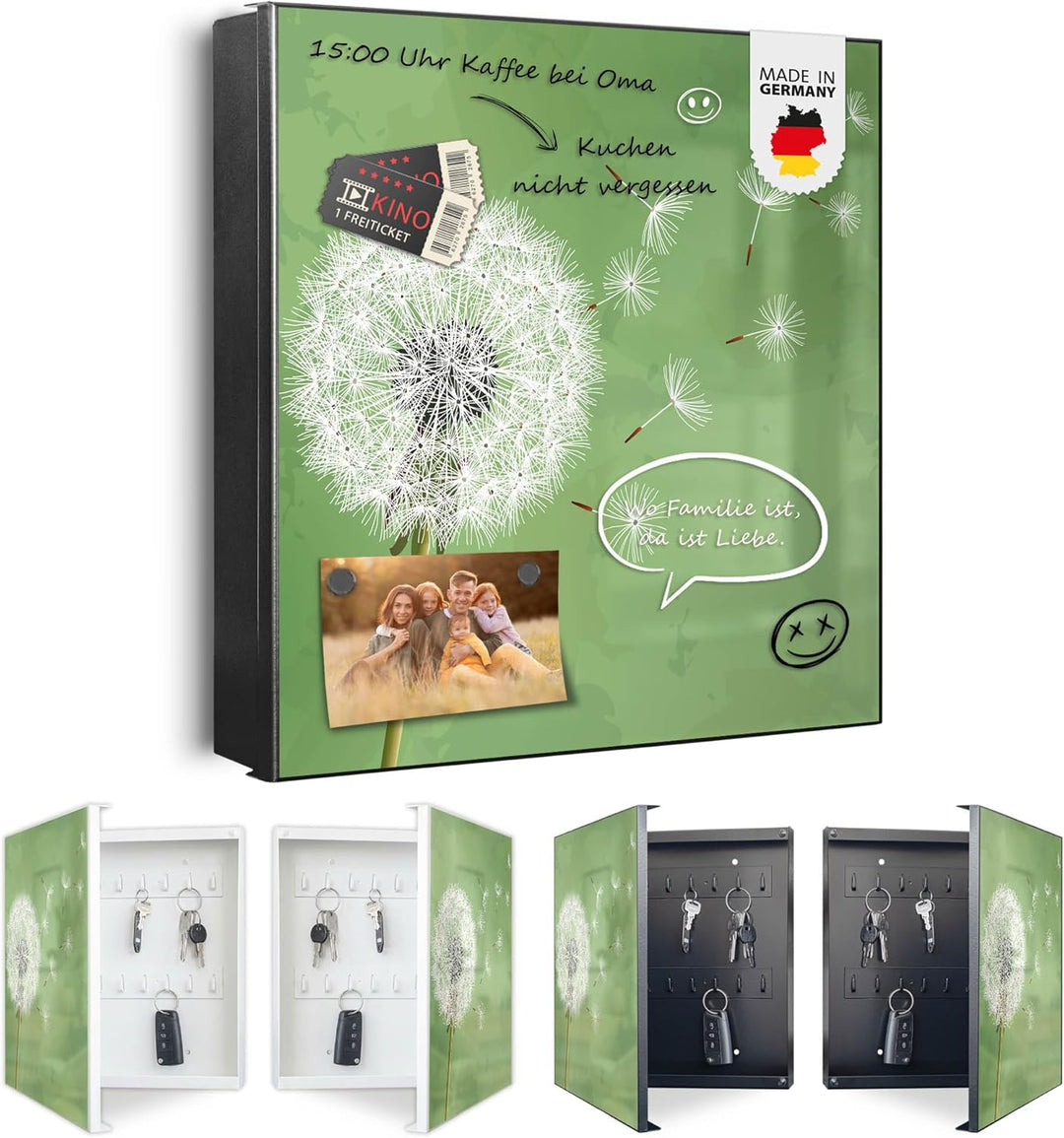 banjado Grosser Schlüsselkasten Metall - Schlüsselbox 30x30cm mit 32 Haken - Schlüsselkasten modern
