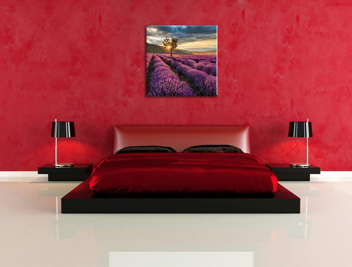 Pixxprint Lavendel Provence mit Baum als Leinwandbild/Grösse: 70x70 cm/Wandbild/Kunstdruck/fertig be