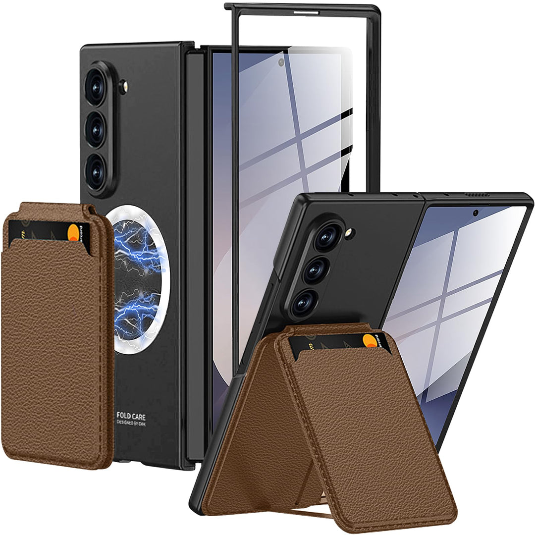 Miimall Kompatibel mit Samsung Galaxy Z Fold 6 Hülle mit Displayschutz, Magnetische Kartenhalter Wal