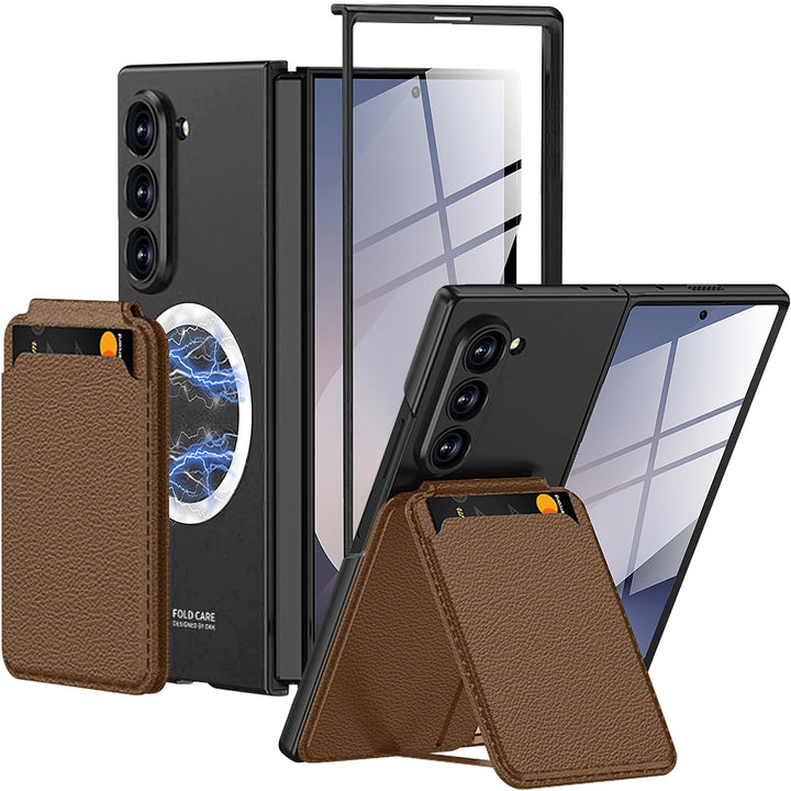 Miimall Kompatibel mit Samsung Galaxy Z Fold 6 Hülle mit Displayschutz, Magnetische Kartenhalter Wal