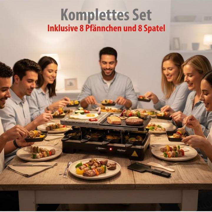 alpina Elektrogrill WJ-K202A - Tischgrill Elektrisch 1200W - Raclette 8 Personen mit 2 Lagen - mit 8
