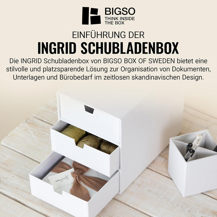 BIGSO INGRID Schubladenbox für Dokumente und Bürobedarf – Schreibtisch Organizer mit 3 Schubladen –
