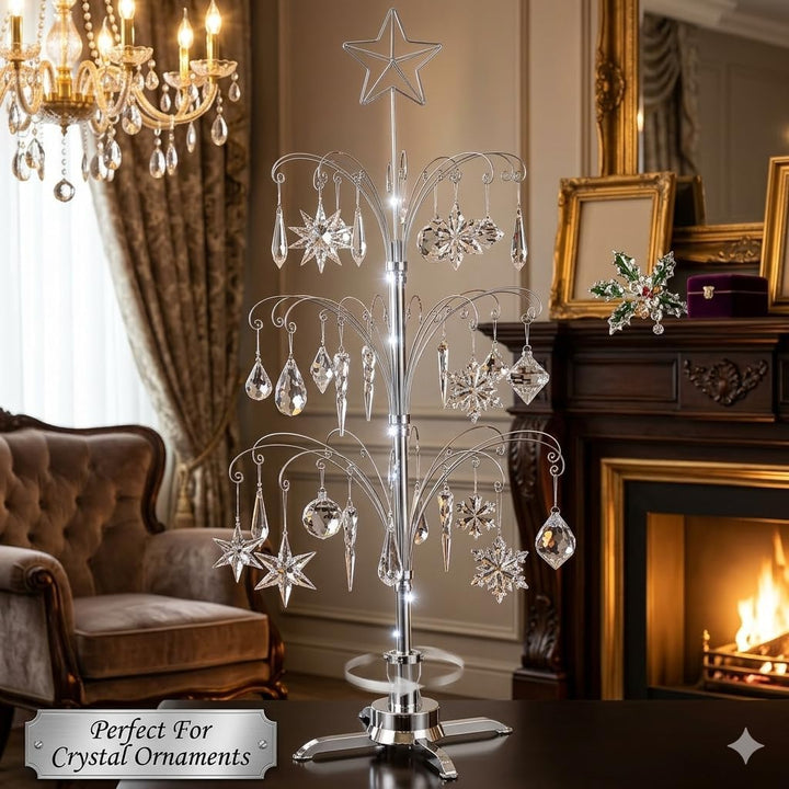 HOHIYA Metall Weihnachten Ornament Display Baum drehbarer Ständer 119,4 cm (Silber) 47"H Rotating St