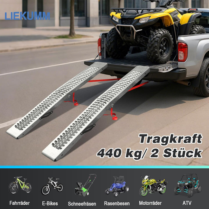 LIEKUMM 2X Auffahrrampe 440kg klappbar Laderampe, Stahl Verladerampe Laderampen für Anhänger Motorra
