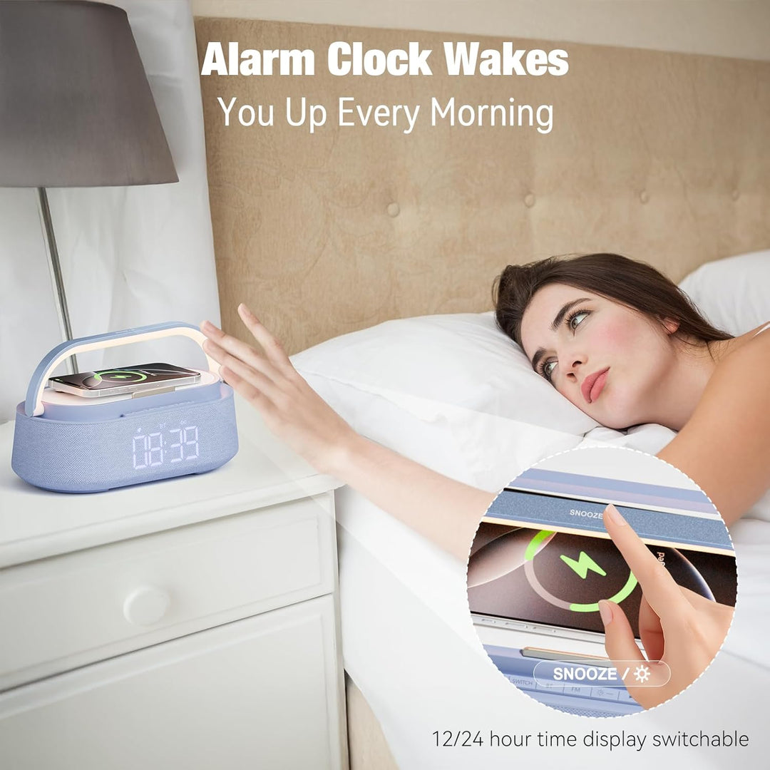 COLSUR Radiowecker Digital mit Wireless Charger, Bluetooth Lautsprecher Smart Wecker Schlummerfunkti