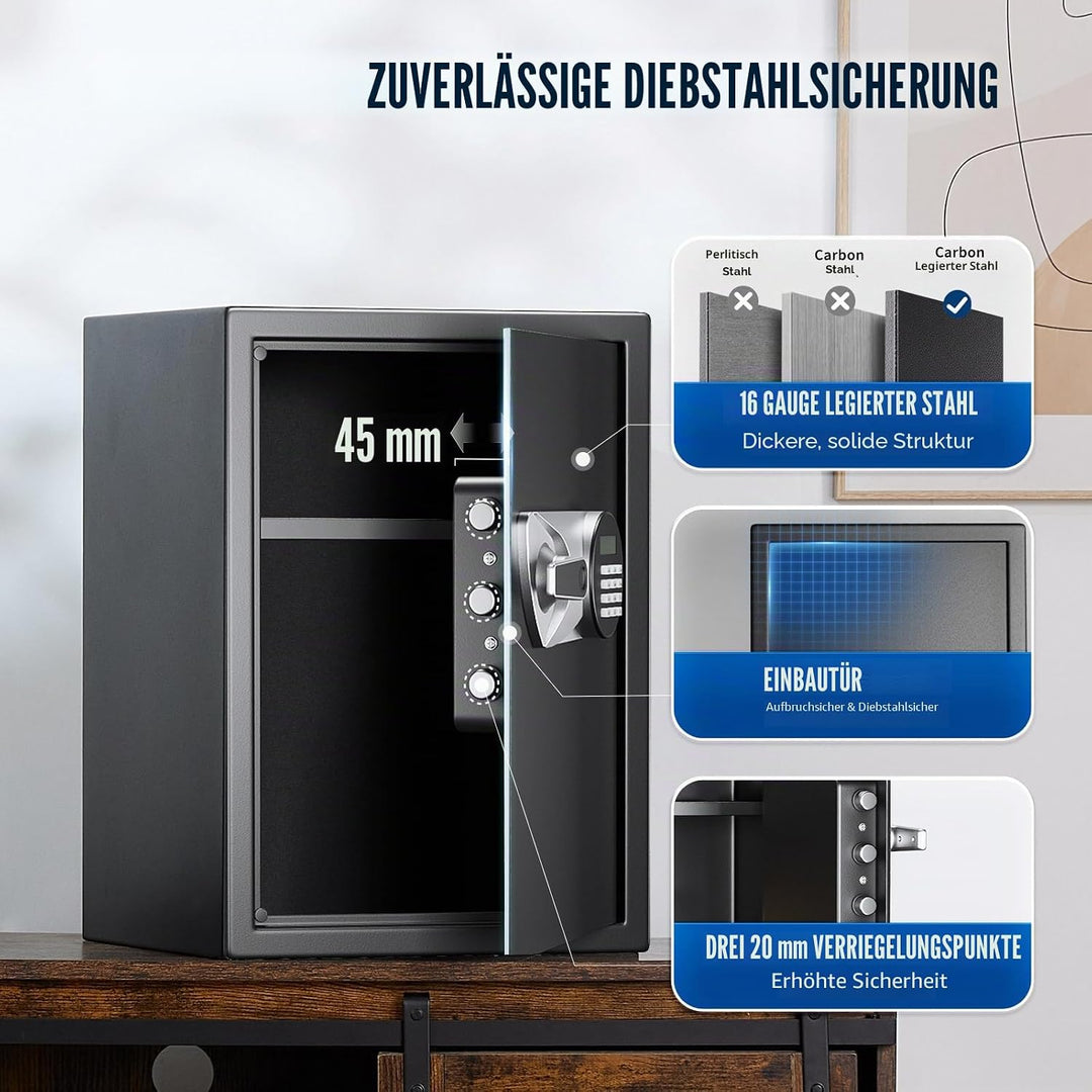 Tresor, BlackSmith Safe Tresor für Zuhause Grosser 35x31x50cm, Biometrischer Fingerabdruck Digitaler