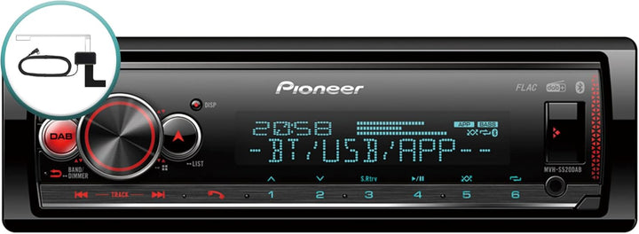 Pioneer MVH-S520DAB-AN inklusive DAB-Antenne, 1-DIN-Autoradio mit DAB+, rot, deutsche Menüführung, B