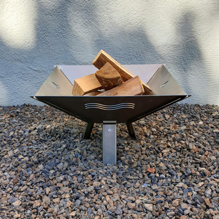 Feuerschale Fenit, demontierbare und steckbare Feuerschale (Motiv Welle Stahl mit Fuss), Motiv Welle