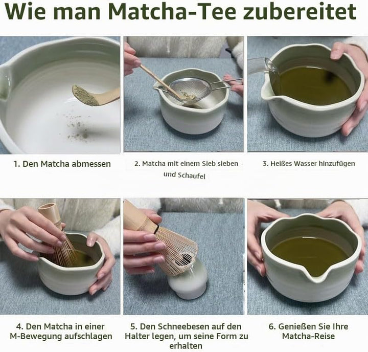 Zixrmor Premium Matcha Set – Matcha Schale, Bambusbesen und Matcha-Löffel Filterlöffel Matcha Set– V