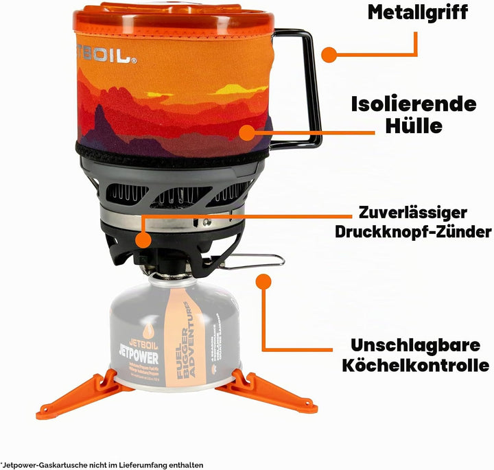 Jetboil MiniMo Camping- und Rucksackkochsystem mit einstellbarer Wärmekontrolle Sunset, Sunset