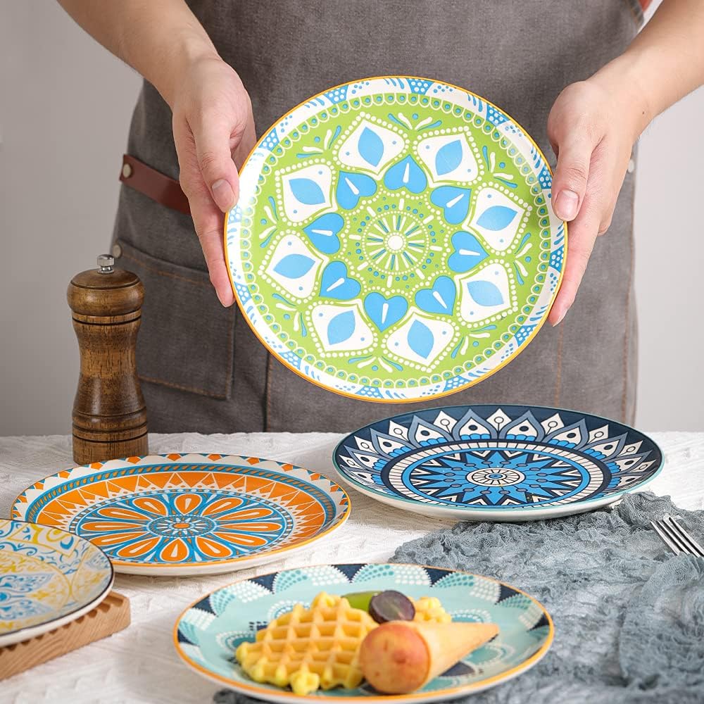 AHX Teller Set - Dessertteller Frühstücksteller- Flache Kuchenteller Salatteller 6er Set - Porzellan