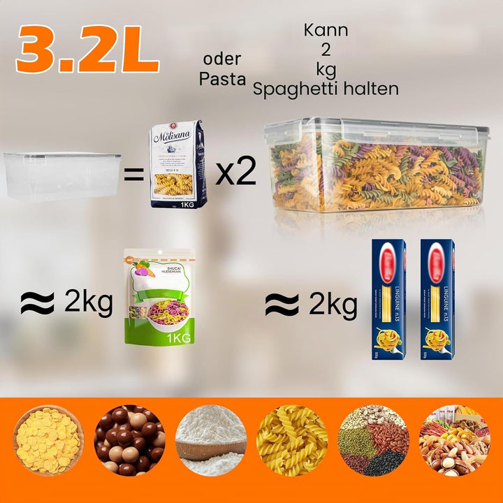 Withosent 3.2L Vorratsdosen Luftdicht Set, 4er Aufbewahrungsbox Küche mit Deckel Kunststoff, Spaghet