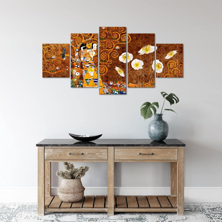 Runa Art Wandbilder Gustav Klimt 5 Teilig Bild auf Vlies Leinwand Deko Wohnzimmer Baum Frau Gold 021