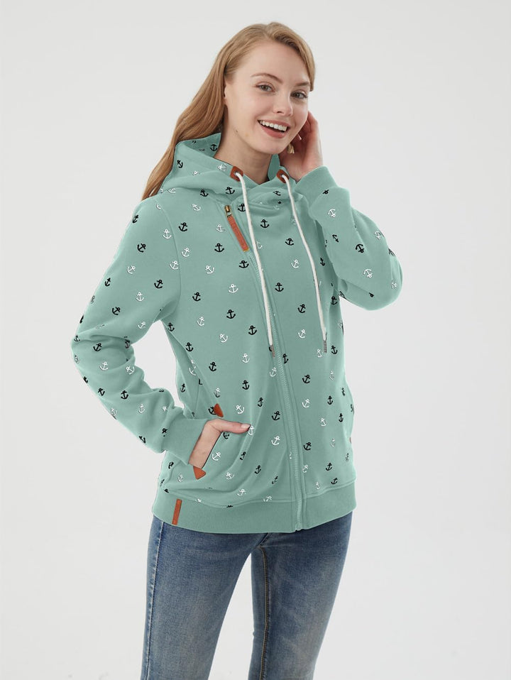 Newbestyle Jacke Damen Sweatjacke Vicky Zip Hoodie Grün Gedruckt M, Gr&#xFC;n Gedruckt M