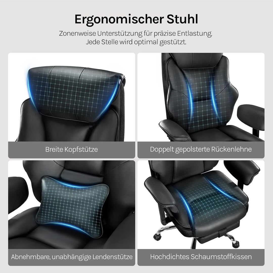 WOLTU Bürostuhl ergonomisch, Chefsessel Doppellagige weiche Rückenlehne, 3-stufige Rückenlehnenverst